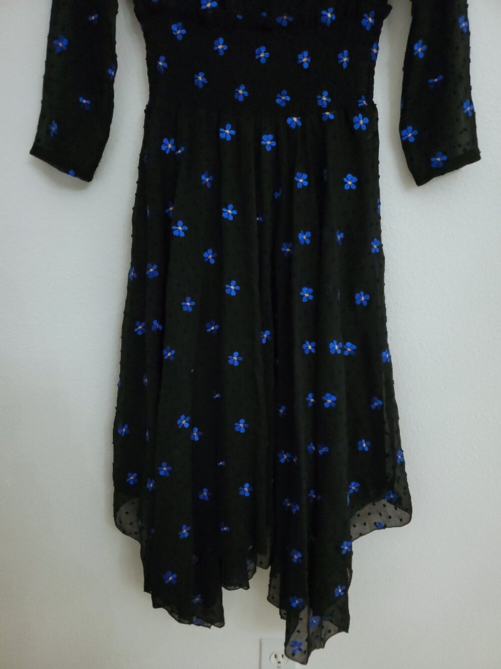 Maje Swiss Dot Floral Blue Daisy Embroidered Chiffon Dress - Picture 6 of 15